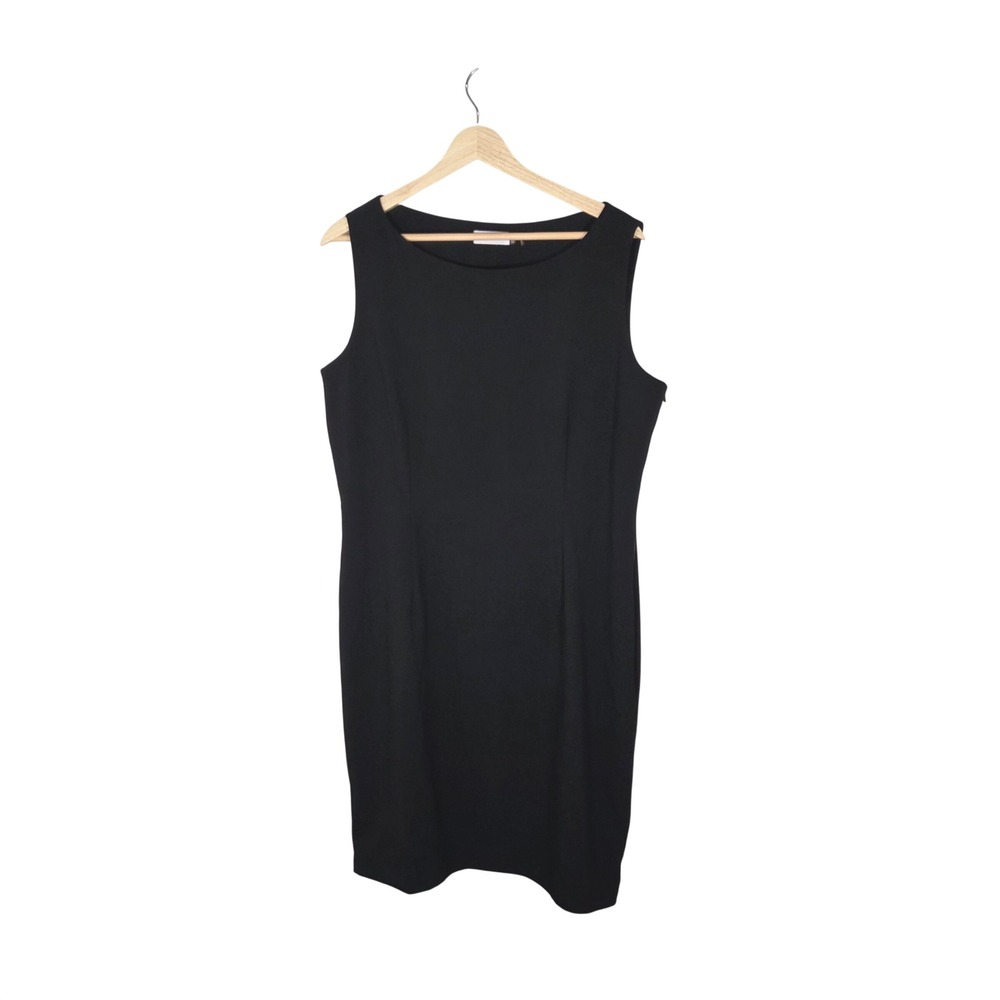 Calvin Klein Sheath Dress Womens 14 Black Gold Zip Stretch Knee Length Career